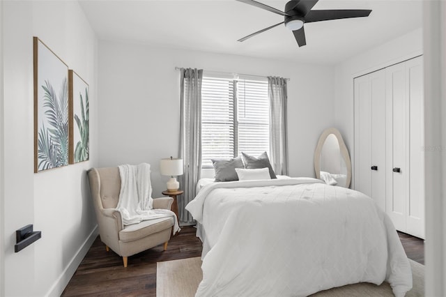 6206 64th Way N, Pinellas Park, FL 33781 - bedroom featuring wood finished floors, a closet, and a ceiling fan