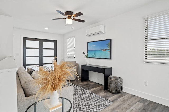 6206 64th Way N, Pinellas Park, FL 33781 - living room featuring a wall unit AC, french doors, ceiling fan, plenty of natural light, and recessed lighting