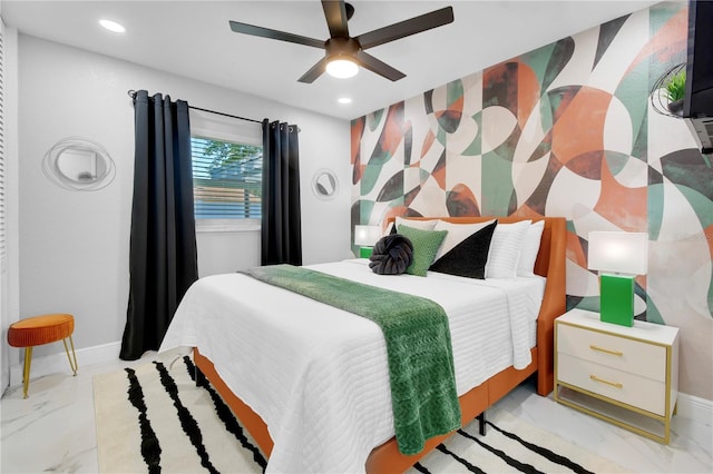 8010 W Hiawatha St, Tampa, FL 33615 - bedroom featuring recessed lighting, light marble finish floors, and ceiling fan