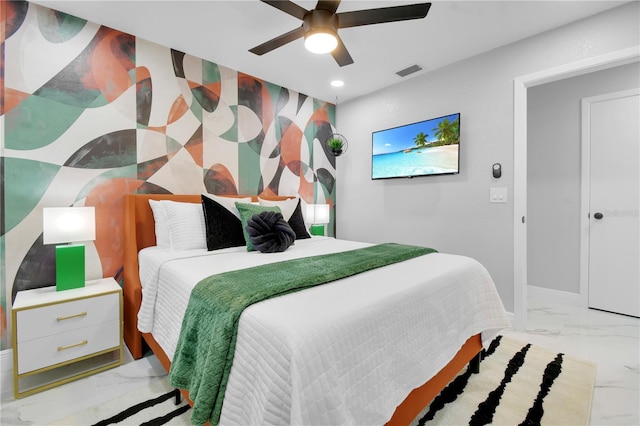 8010 W Hiawatha St, Tampa, FL 33615 - bedroom featuring marble finish floors, recessed lighting, and ceiling fan