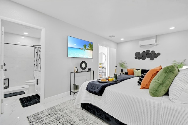 8010 W Hiawatha St, Tampa, FL 33615 - bedroom featuring a wall mounted AC, marble finish floors, recessed lighting, and ensuite bath