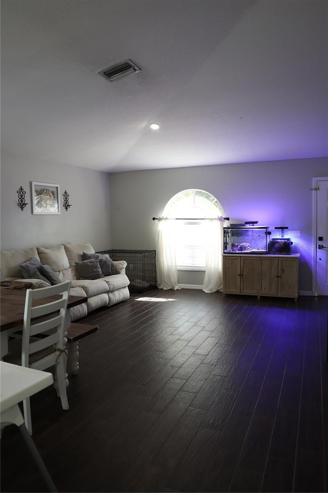 1006 Harvest Moon Dr, Seffner, FL 33584 - living area featuring dark wood-style flooring and recessed lighting