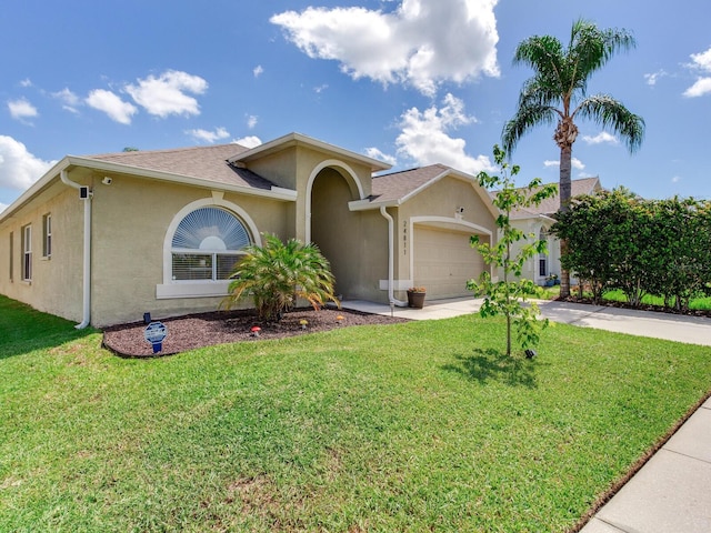 24811 Gun Smoke Dr, Land O Lakes, FL 34639 - mediterranean / spanish home featuring stucco siding, concrete driveway, a garage, and a front lawn