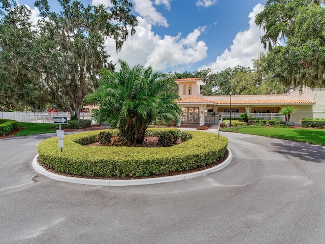 24811 Gun Smoke Dr, Land O Lakes, FL 34639 - view of front of house with a tiled roof, stucco siding, and curved driveway