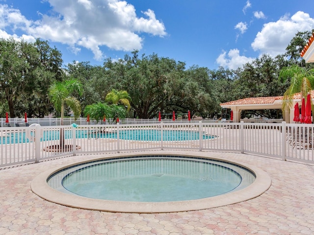 24811 Gun Smoke Dr, Land O Lakes, FL 34639 - community pool featuring view of wooded area and a patio