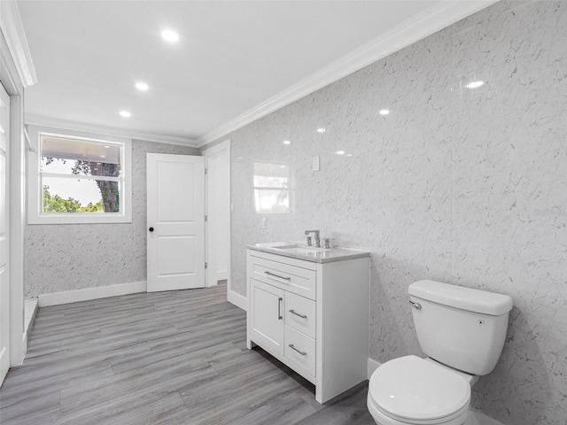 2440S Wallace Rd, Bartow, FL 33830 - bathroom with crown molding, vanity, wood finished floors, and recessed lighting