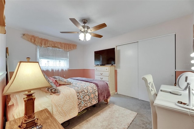 2914 Forest Cir, Seffner, FL 33584 - bedroom with carpet floors, a closet, and a ceiling fan
