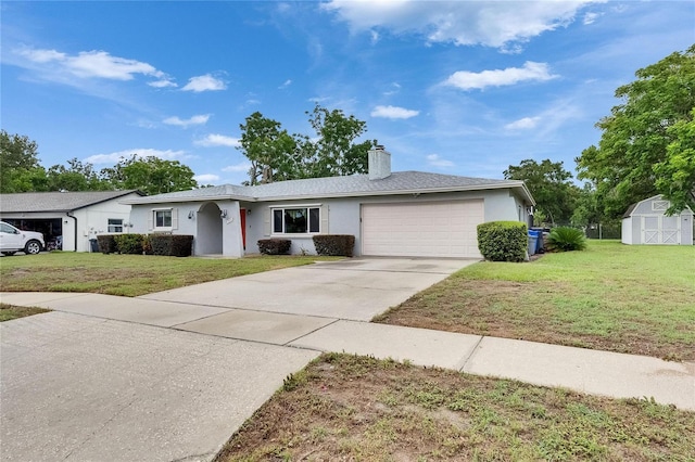 2914 Forest Cir, Seffner, FL 33584 - single story home featuring a storage shed, a front yard, an attached garage, and driveway