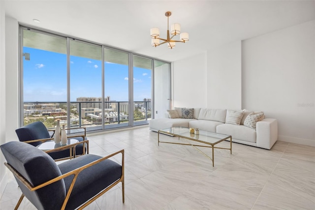 777 3rd Ave N Unit 1406, Saint Petersburg, FL 33701 - living area featuring a wall of windows, a chandelier, and a city view