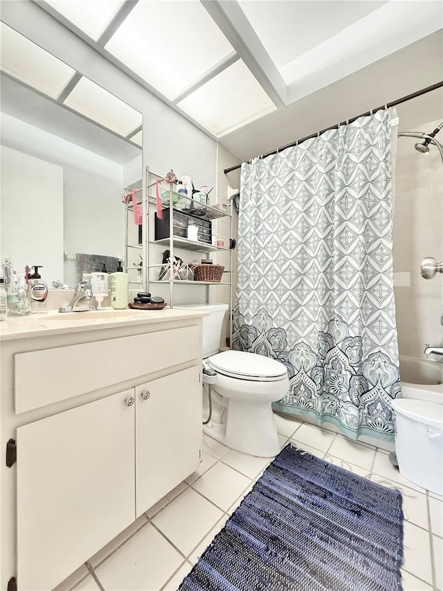 10636 Millriver Dr, New Port Richey, FL 34654 - full bathroom with tile patterned flooring, vanity, and shower / bathtub combination with curtain