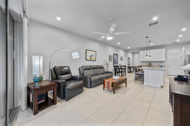 5813 Grand Sonata Ave, Lutz, FL 33558 - living room featuring recessed lighting, ceiling fan, and light tile patterned floors