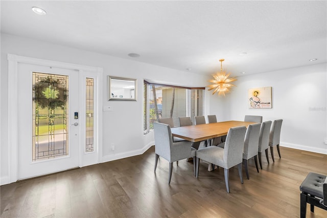 4096 38th St S, Saint Petersburg, FL 33711 - dining room with a chandelier, dark wood finished floors, and recessed lighting