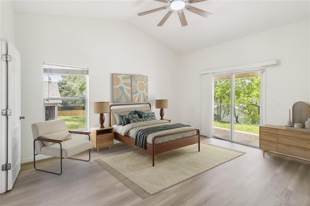 818 Cherry Laurel St, Minneola, FL 34715 - bedroom featuring access to outside, wood finished floors, lofted ceiling, and ceiling fan