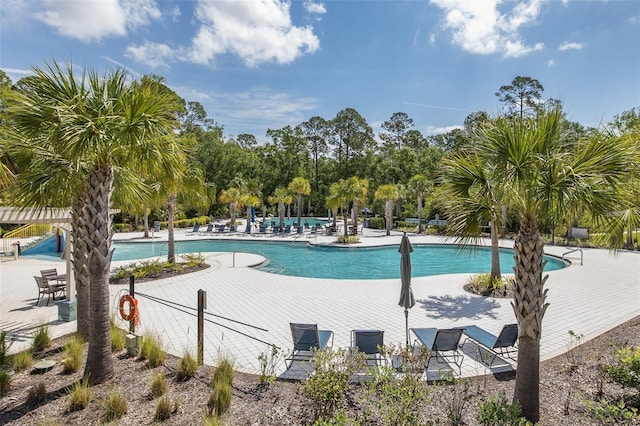 18144 Frame Bnd, Land O Lakes, FL 34638 - community pool with a patio and view of scattered trees