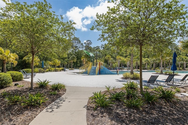 18144 Frame Bnd, Land O Lakes, FL 34638 - surrounding community featuring a pool and view of scattered trees