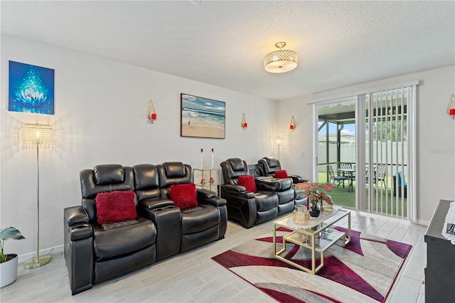 39024 Harlow Rose Dr, Zephyrhills, FL 33540 - living room with wood finish floors and a textured ceiling