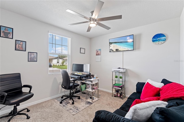 39024 Harlow Rose Dr, Zephyrhills, FL 33540 - office featuring carpet, ceiling fan, and a textured ceiling