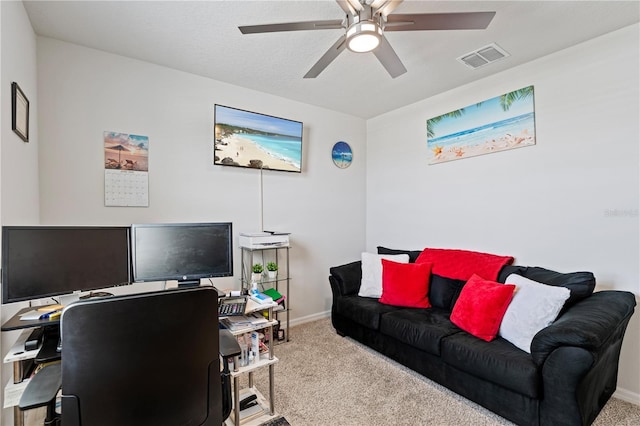 39024 Harlow Rose Dr, Zephyrhills, FL 33540 - carpeted office featuring baseboards and ceiling fan