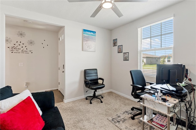 39024 Harlow Rose Dr, Zephyrhills, FL 33540 - carpeted office space featuring a ceiling fan and baseboards