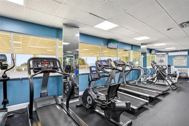 880 Mandalay Ave Unit C513, Clearwater Beach, FL 33767 - gym featuring a wall unit AC and a paneled ceiling
