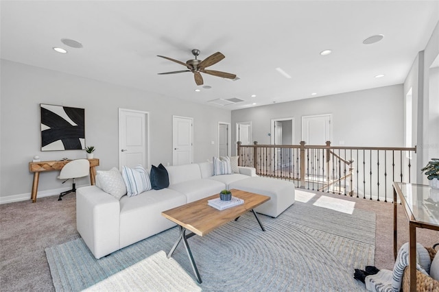 12121 Rustic River Way, Tampa, FL 33635 - carpeted living area featuring ceiling fan and recessed lighting