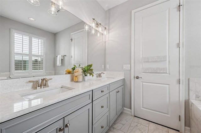 12121 Rustic River Way, Tampa, FL 33635 - full bath featuring double vanity and marble look tile flooring