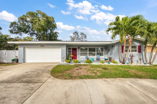 3173 Fountainhead Dr, Largo, FL 33770 - ranch-style home featuring stucco siding, concrete driveway, a garage, and covered porch