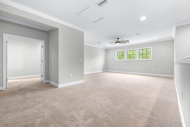21675 Amelia Rose Way, Land O Lakes, FL 34637 - empty room featuring carpet floors, crown molding, recessed lighting, and a ceiling fan