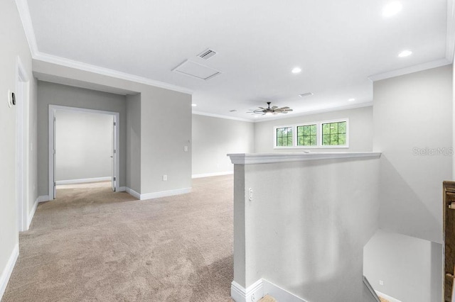 21675 Amelia Rose Way, Land O Lakes, FL 34637 - unfurnished room featuring recessed lighting, ornamental molding, light colored carpet, and ceiling fan
