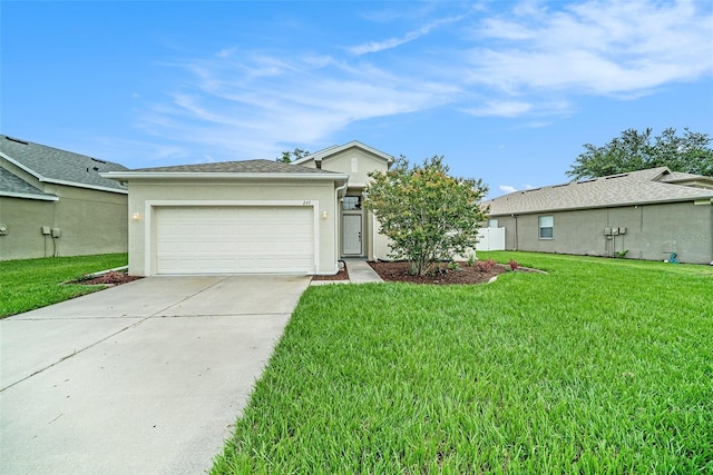 247 Winthrop Dr, Spring Hill, FL 34609 - ranch-style home with concrete driveway, an attached garage, stucco siding, and a front yard