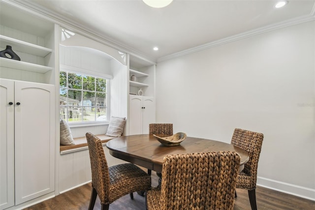 1208 E Crenshaw St, Tampa, FL 33604 - dining area with dark wood-type flooring, ornamental molding, and recessed lighting