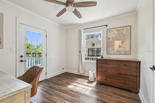 1208 E Crenshaw St, Tampa, FL 33604 - office with wood finished floors, ceiling fan, and crown molding