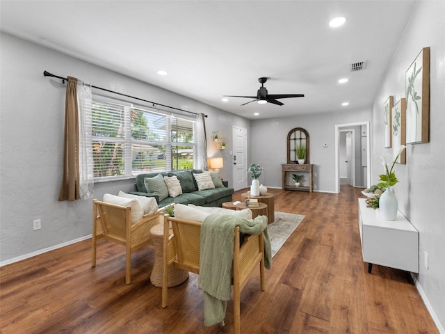 5514 7th Ave N, Saint Petersburg, FL 33710 - living room with a ceiling fan, wood finished floors, and recessed lighting
