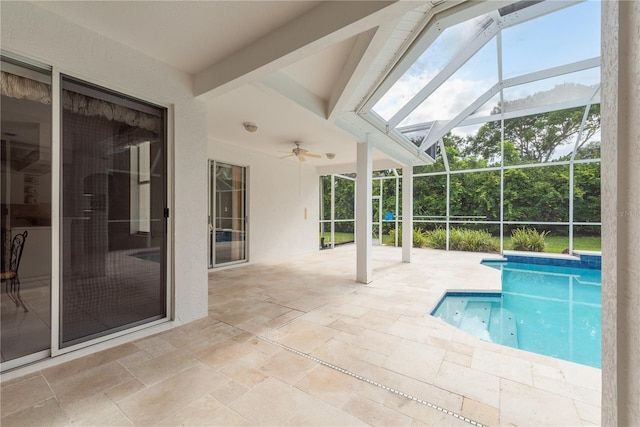 1156 Ridgegrove Dr W, Palm Harbor, FL 34683 - swimming pool featuring a ceiling fan, a patio area, and a lanai
