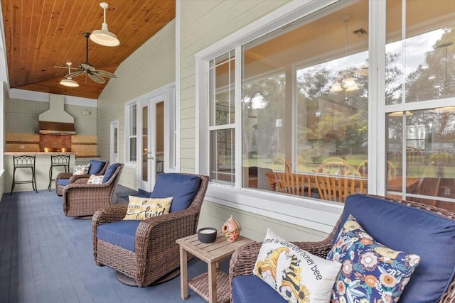 523 2nd Ave SW, Lutz, FL 33548 - sunroom featuring a ceiling fan, french doors, and lofted ceiling