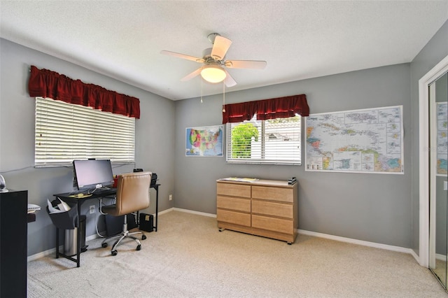 2418 Cardwell Way, Sarasota, FL 34231 - office featuring carpet flooring, a ceiling fan, and a textured ceiling
