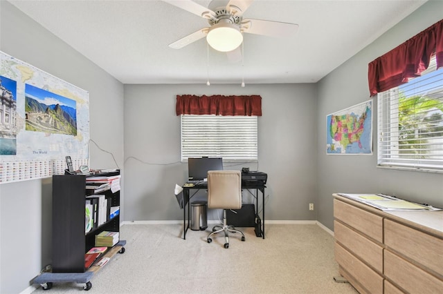2418 Cardwell Way, Sarasota, FL 34231 - home office featuring light carpet and ceiling fan
