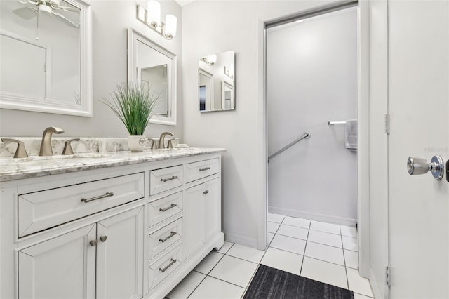 2418 Cardwell Way, Sarasota, FL 34231 - full bathroom featuring double vanity, ceiling fan, and tile patterned floors