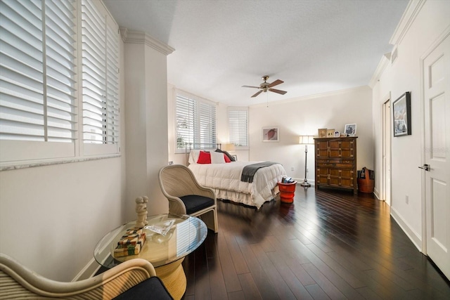 2 Seaside Ln Unit 203, Belleair, FL 33756 - bedroom featuring multiple windows, ornamental molding, wood finished floors, and a ceiling fan