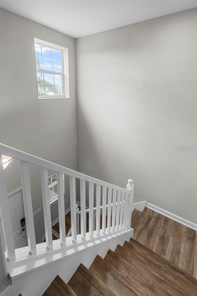 1821 Hawks View Dr, Ruskin, FL 33570 - stairway with wood finished floors and baseboards