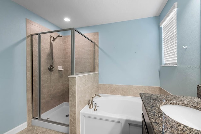 1821 Hawks View Dr, Ruskin, FL 33570 - bathroom featuring a bath, a shower stall, and vanity