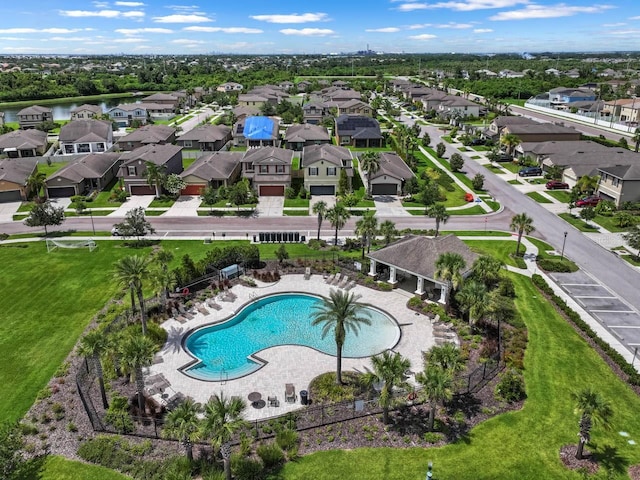 1821 Hawks View Dr, Ruskin, FL 33570 - aerial perspective of suburban area featuring a pool