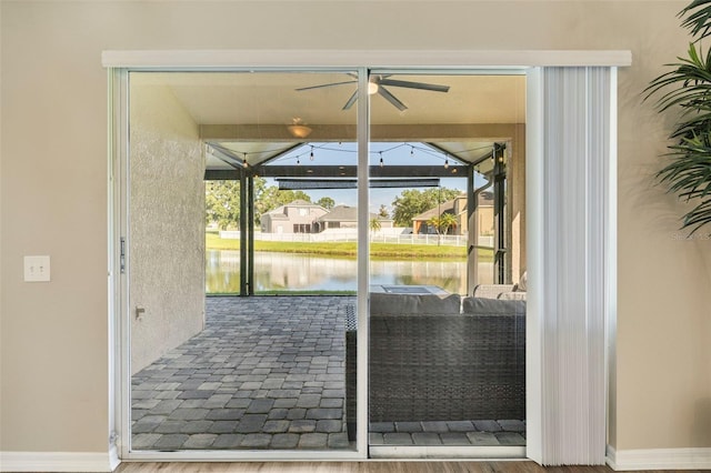 5131 Gato Del Sol Cir, Wesley Chapel, FL 33544 - entryway featuring a water view and ceiling fan