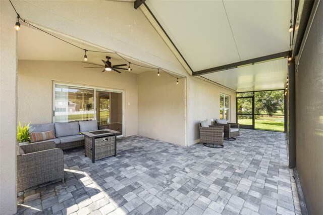 5131 Gato Del Sol Cir, Wesley Chapel, FL 33544 - view of patio / terrace with an outdoor living space and ceiling fan