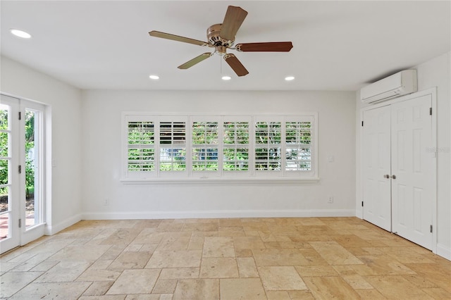 302 Eastleigh Dr, Belleair, FL 33756 - unfurnished bedroom featuring a wall unit AC, multiple windows, access to outside, and recessed lighting