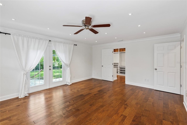302 Eastleigh Dr, Belleair, FL 33756 - unfurnished room with a ceiling fan, hardwood / wood-style flooring, crown molding, and recessed lighting