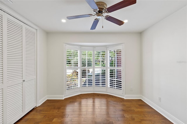 302 Eastleigh Dr, Belleair, FL 33756 - unfurnished bedroom with wood-type flooring, recessed lighting, a closet, and ceiling fan