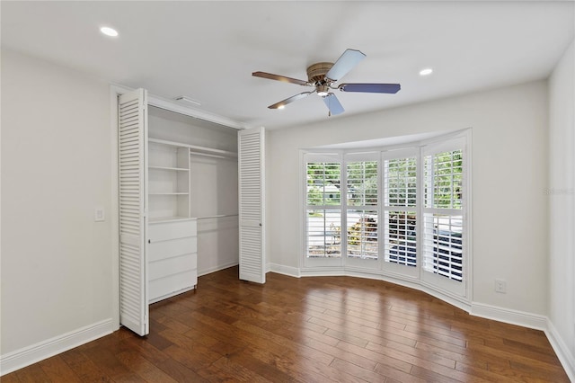 302 Eastleigh Dr, Belleair, FL 33756 - unfurnished bedroom featuring hardwood / wood-style flooring, a closet, recessed lighting, and ceiling fan