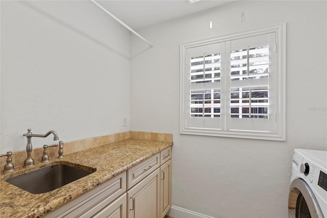 302 Eastleigh Dr, Belleair, FL 33756 - laundry area featuring washer and clothes dryer and cabinet space