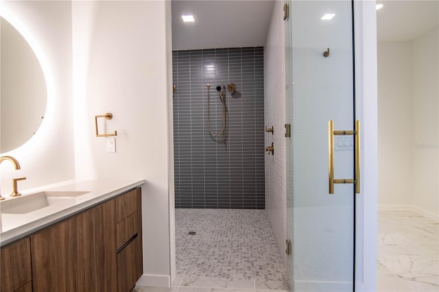 777 3rd Ave N Unit 1704, Saint Petersburg, FL 33701 - full bath featuring a shower stall, vanity, and marble look tile flooring